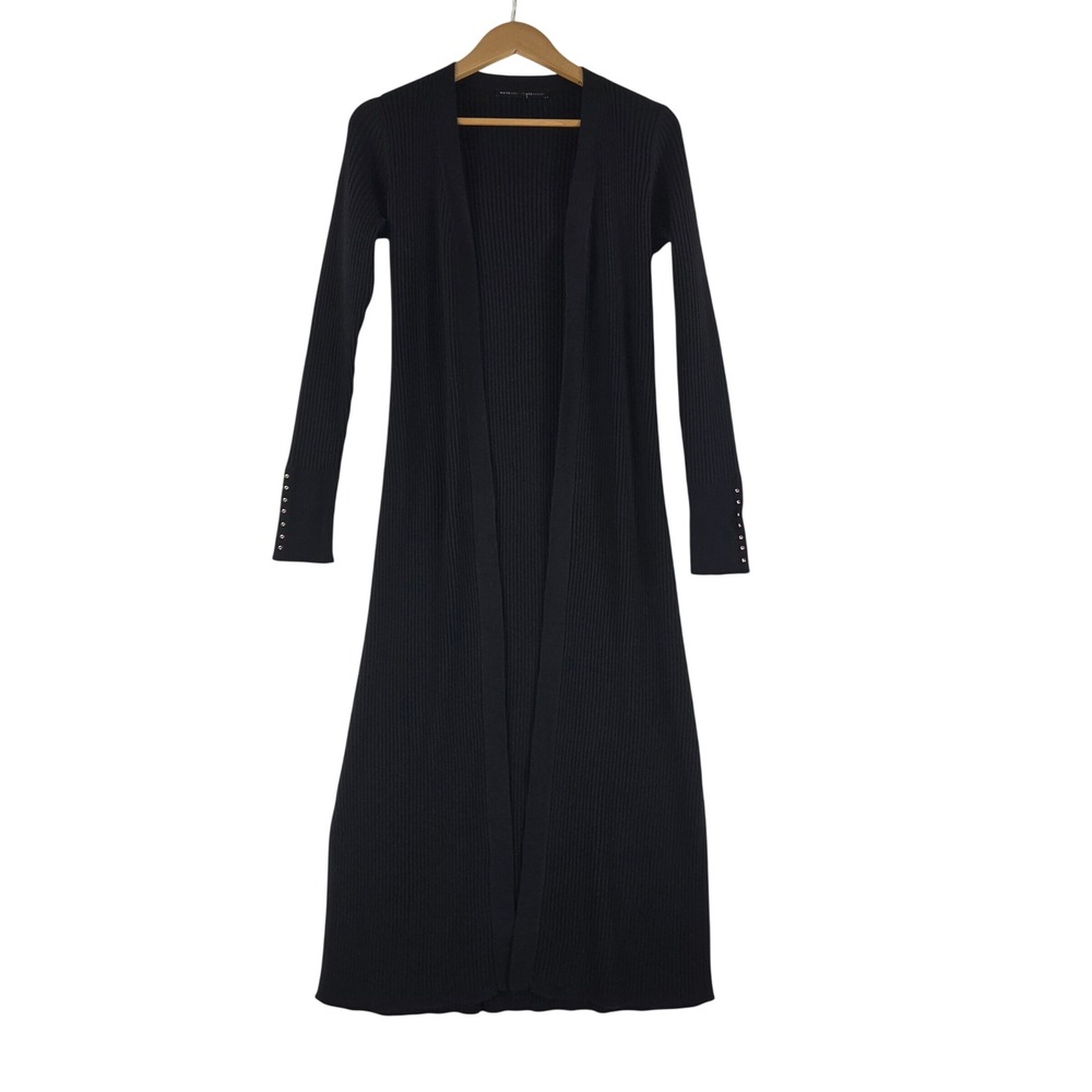 White House Black Market Black Ribbed Wool Blend Duster Cardigan Medium